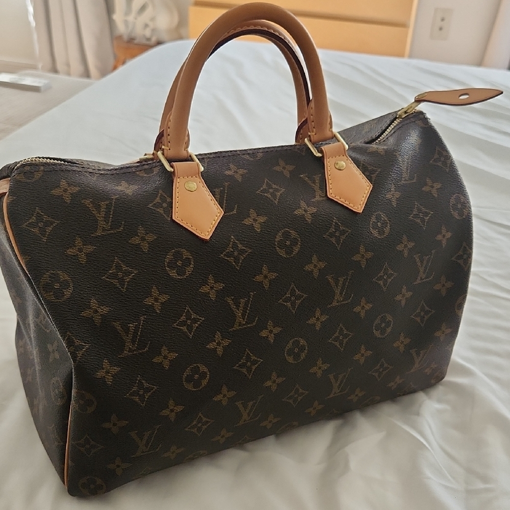 Louis Vuitton Brown and Tan Monogram Speedy 35 Bag